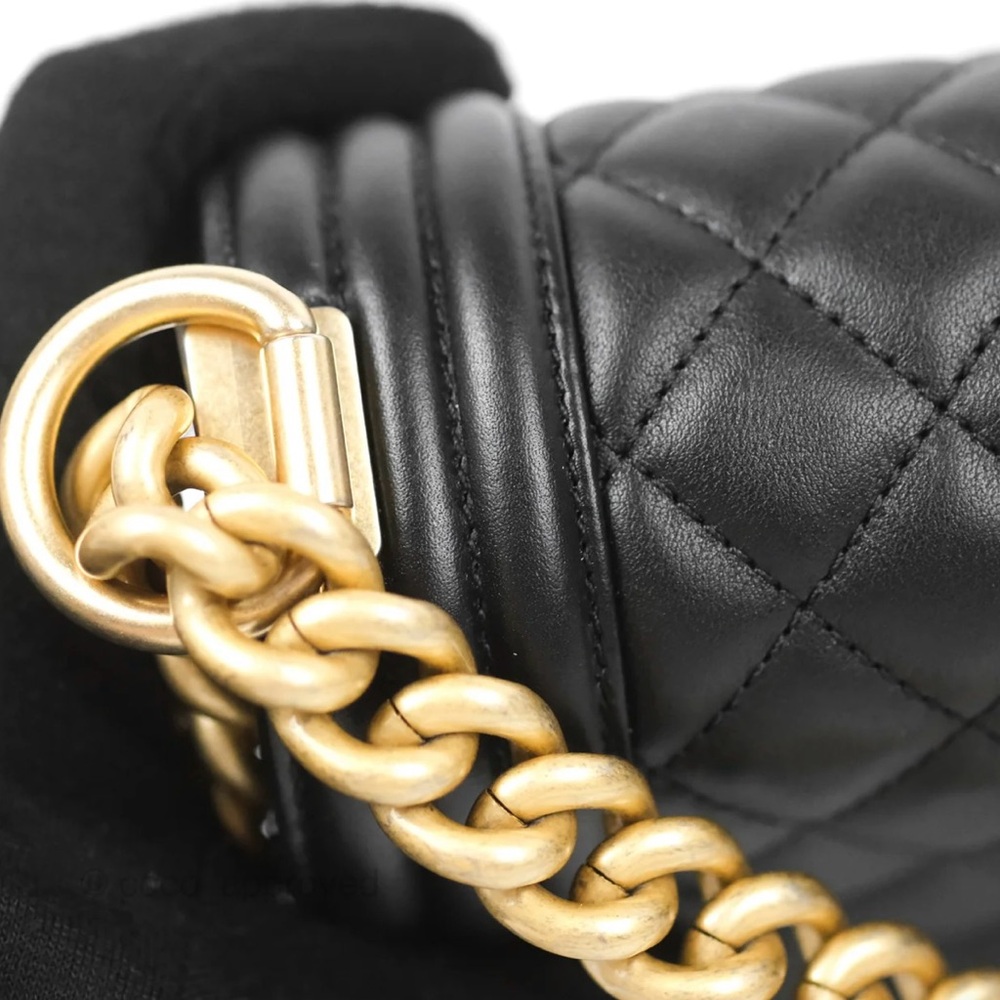CHANEL Black and Gold Lambskin Boy Bag - Picture 7 of 15